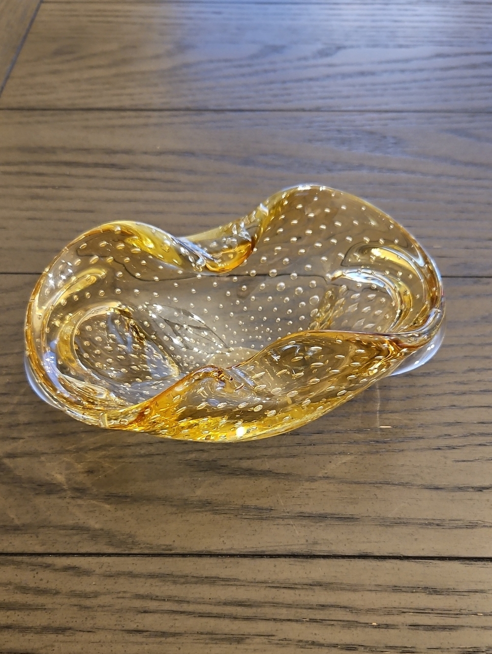 Handblown Amber Glass Art Bowl - Decorative Home Art